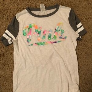 White “pink” baseball tee